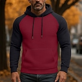 economico felpe con cappuccio da uomo di base-Per uomo Felpa con cappuccio Felpa con cappuccio a nido d&#039;ape Aalbicocca Nero Bianco Borgogna Grigio chiaro Con Cappuccio Colletto Mao Semplice Patchwork Blocco di colore Sport &amp; Outdoor Casuale