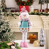 お買い得  装飾品-クリスマスのピンクの伸縮式サンタと雪だるまの置物、高さ調節可能なクリスマスオーナメント、テーブル、棚、窓のディスプレイ、ホリデーデコレーション