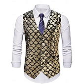 cheap Men's 1920s Costumes-Roaring 20s 1920s Retro Vintage Waistcoat Gentleman Gangster Sequins Sequin Fancy Dress Men's Carnival Costume Christmas Halloween Carnival Cocktail Party Theme Party Bachelorette Party Adults' Vest