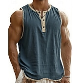 preiswerte Fitness Tank-Tops-Herren Tank Top Weste Unterhemd Ärmelloses Shirt Ärmellos Henley Sommer Einfach Mode Designer Basic Knöpfe Urlaub Straße Ausgehen Schwarz Rosa Marineblau Top T-Shirt für Herren
