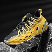 billiga Herrsneakers-herrsneakers i gult och svart mesh – andningsbara lätta sportskor för gym, träning och utomhussport
