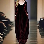 preiswerte Frauen schwarzes Kleid-Damen Maxikleid Shiftkleid Party Geburtstag Lässig Party Hochzeitsgast Geburtstag Normale Passform Einfach Langarm Rundhalsausschnitt Schwarz Rote Blau Grün Frühling Herbst Winter