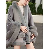 billige Pelssjal-Pelssjal Plus Size Curve Hold Varm Ermeløs Flaggermusermer Polyester Bryllup Wrap Med Ren Farge Til Spesiell Leilighet Høst vinter