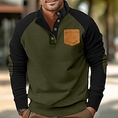 abordables Sudaderas Básicas_-Hombre Sudadera Pana Sudadera Con Capucha Pull-over Sudadera con capucha y botones Albaricoque Caqui Claro Negro Verde Ejército Burdeos Cuello Mao Plano Retazos Deporte Casual Diario Ropa de calle