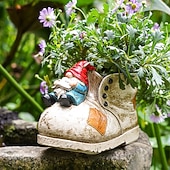 Недорогие Скульптуры-Кашпо для суккулентов в форме гнома в форме ботинка – красочный расписанный вручную цветочный горшок из смолы для декора сада, украшения патио &amp;выращивание мини-растений