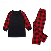 preiswerte Urlaubsfamilienabgleich-Familie Schlafanzug Karomuster Heim Patchwork Rote Langarm Aktiv Passende Outfits