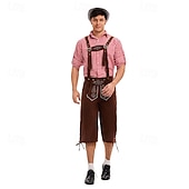 voordelige Heren-Carnaval Oktoberfest bier Oktoberfest Outfits Gemaskerd Bal Lederhosen Bavarian Duits Traditionele stijl Weiden Voor heren Carnaval Feest Halloween Doek in traditionele stijl Top Short Hoed