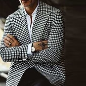 preiswerte Herren Klassische Blazer-Herren Blazer Geschäft Cocktailparty Hochzeitsfeier Mode Lässig Herbst Polyester Hahnentrittmuster Tasche Knöpfe Bequem Einreihig Blazer Schwarz