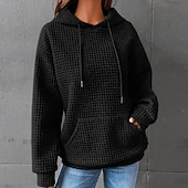 economico Felpe e Sweatshirt Texturizzati-Per donna Felpa con cappuccio Casual Comodo Manica Lunga Con Cappuccio Top Regolari Casuale Tasca Frontale Marrone rossastro Nero Bianco Giallo Rosa Autunno Inverno