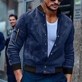 economico Giacche in Suede Sintetico-Per uomo Giubbotto bomber Giacca Casual Giacca in camoscio Vacanza Quotidiano Caldo Tasca Autunno Inverno Semplice Moda Classico Collo alla coreana Regolare Nero Rosso Blu marino Marrone Verde Giacca