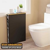 billige Lagring og oppbevaring-Oppbevaringsorganizer for toalettpapir med smal åpning – stor kapasitet rommer 18/24 ruller, oxfordstoff med bambusramme, slank plassbesparende oppbevaringshylle for toalett, kjøkken, soverom eller