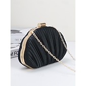 economico Matrimonio ACC-pochette da sera in raso plissettato a conchiglia da donna, color champagne metallizzato con montatura e catena dorate: glamour vintage per matrimoni, cocktail party, balli di fine anno e serate fuori