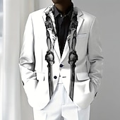 billiga Mäns tryckta kavajer-Halloween Herr Kavaj Utomhus Gata Ledigt Ledigt vardag Brittisk Alla årstider 100% Polyester Skelett 3D-utskrift Knappar Håller värmen Bekväm Enkelknäppt Blazer Vit Brun