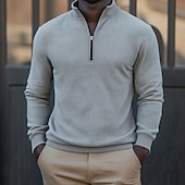 abordables Polo Classique pour Hommes-Homme Chemises Polo Gaufre Polo à fermeture éclair Sport en Plein Air Occasionnel Col montant Zip quart manche longue Mode Moderne Couleur Unie Tricoté Automne Printemps &amp; Automne Coupe régulière