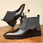 preiswerte Kleiderstiefel-Herren-Stiefeletten aus Stoff und Kunstleder mit Fischgrätenmuster und Knopfleiste – formelle Schuhe im Vintage-Stil für geschäftliche und legere Anlässe