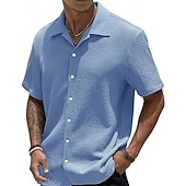 economico camicia da uomo con bottoni-Per uomo Camicia Camicia Estiva Camicia casual Camicia da Spiaggia Camicia con Bottoni Marrone Scuro Nero Bianco Verde chiaro Rosa Manica Corta Semplice Bavero Vacanza Camicia hawaiana Abbigliamento