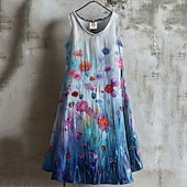 ieftine Rochii Boho-Pentru femei Rochii Midi Rochie casual Rochie de vară Modă Modern Zilnic Plajă Sfârșit de săptămână Fit regulat Floare Fără manșon În V Albastru piscină Vară Primăvară