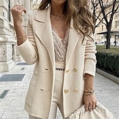 billige Blazere og dresser-Dame Blazer Hold Varm Bekvem Lomme Knapper Mote Utendørs عادي Ut på byen Helg Enkeltkneppet Normal Knaphul Normal Langermet Yttertøy Svart Hvit Rosa Høst Vinter