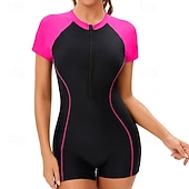 abordables Lycra de surf-Femmes Maillot de bain Maillot Anti UV Protection Solaire UV UPF50+ Manche Courte Maillot de Bain Zip Up Natation Surf Patchwork Été Printemps