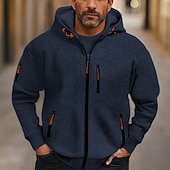 economico felpe con cappuccio da uomo di base-Per uomo Felpa con cappuccio Felpa con cappuccio a zip intera Felpa con cappuccio in pile Nero Vino Blu marino Blu Reale Verde scuro Con Cappuccio Semplice Tasca Sport &amp; Outdoor Quotidiano Ferie