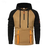 baratos Moletom Tático-Homens Moletom Quarter Zipper Hoodie Moletom de lã Moletom Tático Preto Cáqui Cinzento Escuro Com Capuz Tecido Patchwork Zíper Bloco de cor Desportos e Ar livre Casual Diário Roupa de rua Legal Roupa