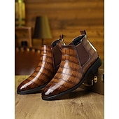 abordables Bottes de Chelsea-Bottines Chelsea marron pour homme en cuir gaufré crocodile – élégantes chaussures habillées à enfiler pour le bureau, les dîners et les occasions formelles