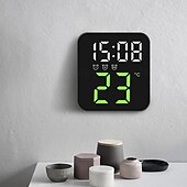 baratos eletrodomésticos-Relógio de parede digital LED com display de temperatura e tempo, despertador de mesa com brilho ajustável, decoração para casa e mesa, relógio eletrônico