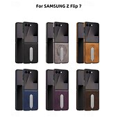 cheap Samsung Cases-Phone Case For Samsung Galaxy Z Flip 7 Z Flip 7 FE Z Flip 6 Z Flip 5 Z Flip 4 Back Cover Support Wireless Charging Kickstand Shockproof Retro TPU PU Leather
