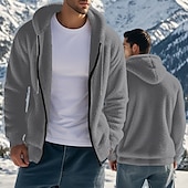 economico Felpa con cappuccio in pile-Per uomo Felpa con cappuccio Felpa con cappuccio a zip intera Felpa con cappuccio in pile Nero Blu marino Cachi Grigio Con Cappuccio Semplice Oversize Sport &amp; Outdoor Casuale Quotidiano Streetwear