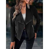 billiga casual jackor-Dam Vardaglig jacka Bekväm Andningsfunktion Ficka Mode Ledigt Slät Semester Gata Ledigt Dagliga kläder Öppen front Kort Nedvikt Normal Långärmad Ytterkläder Marin Svart Rubinrött Vår Höst