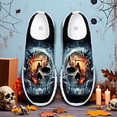 tanie Buty dla mężczyzn-Męskie trampki typu slip-on z nadrukiem czaszki ponurego żniwiarza – buty casualowe w stylu Halloween na imprezę, cosplay i do noszenia na ulicy