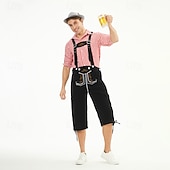voordelige Heren-Carnaval Oktoberfest bier Oktoberfest Outfits Gemaskerd Bal Lederhosen Bavarian Duits Traditionele stijl Weiden Voor heren Carnaval Feest Halloween Doek in traditionele stijl Top Short Hoed