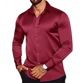 economico Camicie in raso da uomo-Per uomo Camicia Come la seta Camicia in raso Camicia casual Camicia con Bottoni Semplice Formale Matrimonio Nero Bianco Vino Blu Manica Lunga Bavero Primavera &amp; Autunno Tutte le stagioni