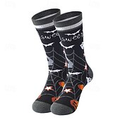 abordables calcetines caseros-Calcetines de algodón de Halloween, calcetines casuales de media pantorrilla que absorben la humedad con diseño de calabaza, medias de estilo urbano unisex de gran tamaño y de moda.