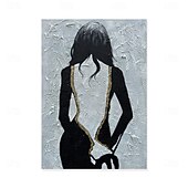 preiswerte Gemälde mit Menschen-handgemachtes hellblaues Mädchen zurück dicke Leinwand Kunstwerk schwarz und weiß Frauen Gesicht Textur abstrakte Ölgemälde einfache Linien Dekoration Kunst für Wohnkultur
