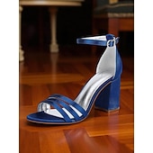 baratos cocktail-sandálias femininas de salto bloco de cetim roxo com tira no tornozelo - sapatos sociais elegantes e abertos para coquetéis e ocasiões formais