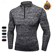 cheap Running Tee &amp; Tank Tops-Men&#039;s Compression Shirt Fleece Base Layer Workout Tops Long Sleeve Top Athleisure Solid Colored Quick Dry Warm Gym Basketball Athletic Sportswear Activewear Black Blue Light Grey
