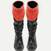 abordables Chaussures pour Hommes-Bottes hautes noires et rouges pour hommes, en similicuir, style pirate rétro, pour Halloween et cosplay