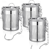cheap Kitchen Utensils &amp; Gadgets-Large Tea Infuser for Loose Leaf Stainless Steel Tea Strainers and Spice Ball Extra Fine Mesh Strainer with Chain Hook and Lid