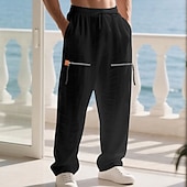 economico Vacanza-Per uomo Pantaloni di Lino Pantaloni Pantaloni Estivi Pantaloni da Spiaggia Coulisse Tasca Elastico in vita Semplice Comodità Traspirante Vacanza Quotidiano Ferie Hawaiano Boho Cachi chiaro Nero