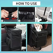 baratos Serviço de Veículo-lixeira de carro com tampa e bolsos de armazenamento, lixeira de carro dobrável à prova d&#039;água e vazamentos, lixeira automotiva multiuso para carro, SUV, caminhão