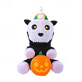 olcso Halloween szabadtéren-1 db 1,5 m-es halloweeni felfújható légmodell ülő csontváz unikornis led világító felfújható fólia udvari dekorációs dísz