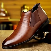 halpa Juhlakengät-Miesten laivastonsiniset chelsea-saappaat, klassinen slip-on-malli, tyylikkäät aitoa nahkaa olevat juhlasaappaat yritys-, toimisto- ja juhlatilaisuuksiin.