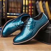 baratos Sapatos Oxford-sapatos sociais masculinos de verniz azul-petróleo brilhante com cadarço – calçados formais elegantes para casamentos e eventos empresariais
