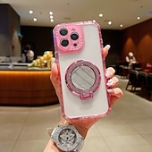 お買い得  iPhone用ケース-電話 ケース 用途 16 15 14 Pro Max Plus 16e 13 Pro Max バックカバー ミラー キックスタンド 耐衝撃 レトロ風 TPU PC