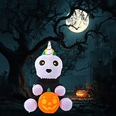 olcso Halloween szabadtéren-1 db 1,5 m-es halloweeni felfújható légmodell ülő csontváz unikornis led világító felfújható fólia udvari dekorációs dísz