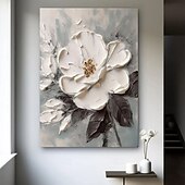 abordables Peintures fleurs/botaniques-Peinture à l&#039;huile 3D faite à la main, œuvre d&#039;art florale blanche, teintes riches et technique d&#039;impasto texturée mettant en valeur des fleurs vives et des coups de pinceau détaillés. Peinture à