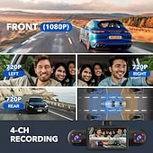 זול DVR לרכב-מצלמת רכב עם 4 ערוצים, קדמית אחורית, שמאל ימין, מצלמה מסתובבת 360 מעלות, מצלמת רוורס, מצלמת רכב בטיחותית, הקלטת לולאה, גרסת לילה, חיישן כבידה, תצוגה בגודל 3 אינץ&#039;