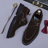 abordables Chaussures de Costume Classiques-Chaussures à boucle en cuir suédé marron pour homme - Chaussures classiques en cuir de vachette véritable de première couche pour le bureau et les occasions formelles