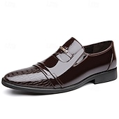 billiga Slip-ons och loafers till herrar-Glansiga svarta lackloafers för män med spänne – eleganta finskor för formella evenemang och bröllop